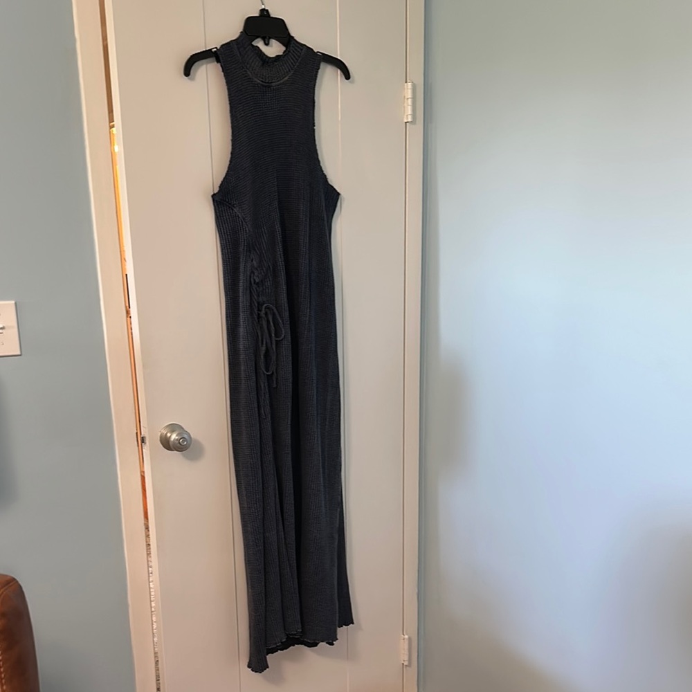 Free People High Neck Blue Maxi Dress Sz M